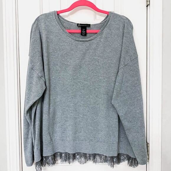 LANE BRYANT • Gray Lace Long Sleeve Scoop Neck Sweater - Picture 1 of 6